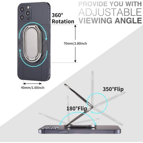 Phone Ring Holder Finger Kickstand Foldable Cellphone Stand 360° Degree Rotation Metal Ring Grip Holder for Magnetic Car Mount Compatible with iPhone Samsung All Smartphone