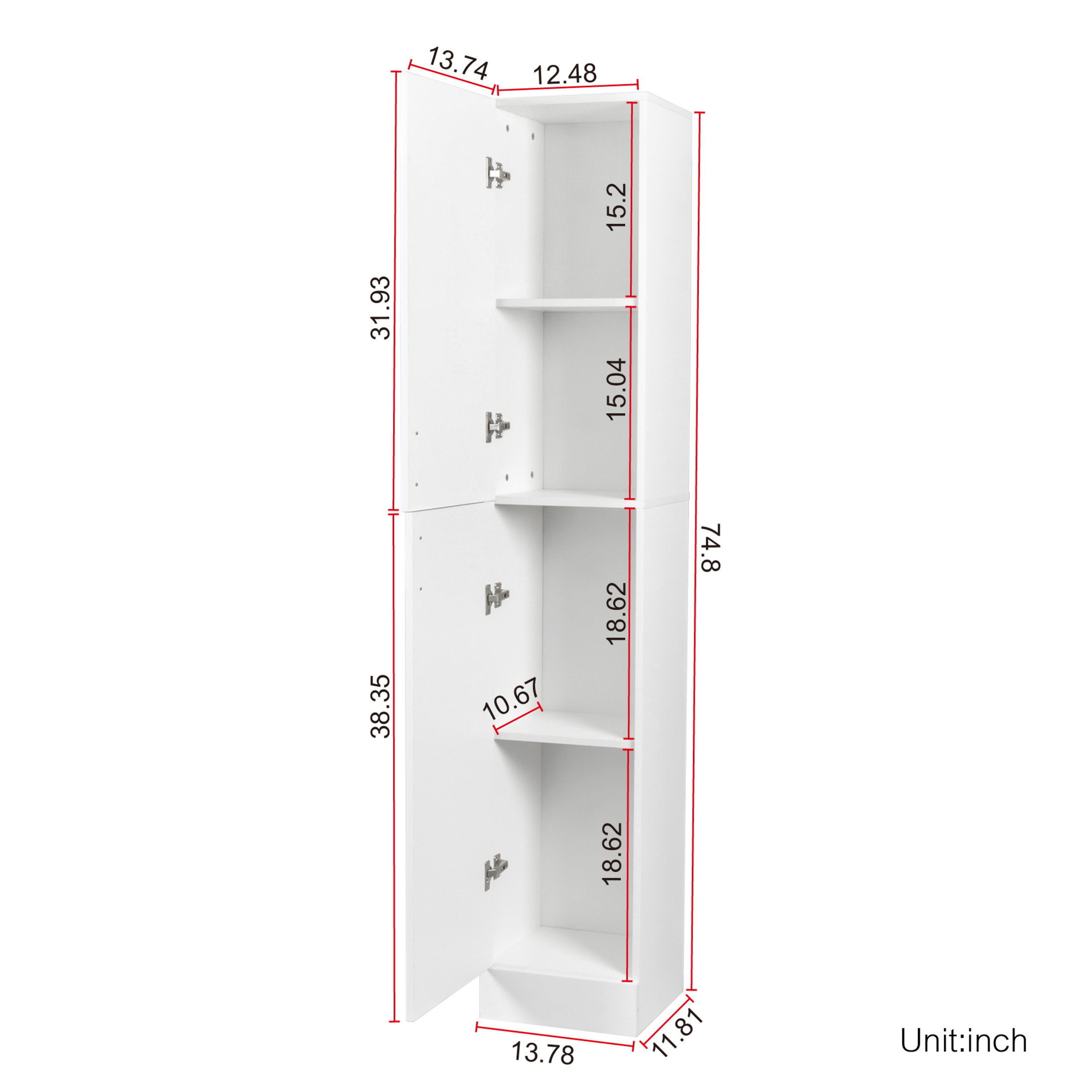 Noble House Trent 74.8" Freestanding Side Cabinet, Wooden Doors and Fixed Shelves, for Kitchen, Dining Room, White