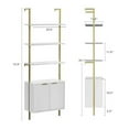 thumbnail image 5 of 3 Tier White & Gold Ladder Shelf with Storage Cabinet, Modern Ladder Bookshelf with Doors, Wall Mount Bookcase with Metal Frame, Display Shelves for Living Room, Bedroom, Bathroom, Home Office, 5 of 6