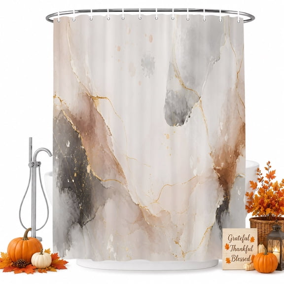 Brown Black Marble Shower Curtain, Waterproof Shower Curtains for Bathroom, Abstract Contemporary Modern Ink Painting Washable Fabric Bathtub Curtain Set Bath Decor with 12 Hooks Stall 36"x72"