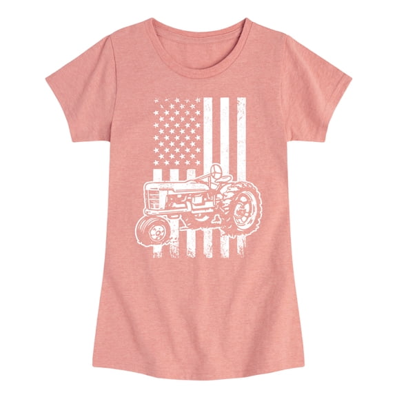Instant Message - Tractor American Flag - Toddler & Youth Girls Short Sleeve Graphic T-Shirt