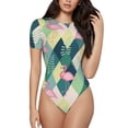 thumbnail image 1 of Saiise Motif Flamant Rose Grenouillère à Manches Courtes pour Femmes Col Rond Pyjama Justaucorps Extensible avec Fermeture à Pression-TG, 1 of 7