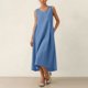 thumbnail image 2 of Vestido Corto para Mujeres Moda de Verano Sólido Cuello en V sin Mangas Bolsillo Plisado Vestido Casual Diario, 2 of 6