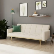 DHP Brigid Teddy Fabric Futon Sofa Bed and Couch Sleeper, Ivory
