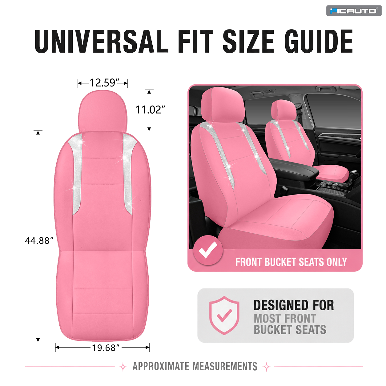 PIC AUTO Sparkly Pink Leather Car Seat Covers for Women photo 6
