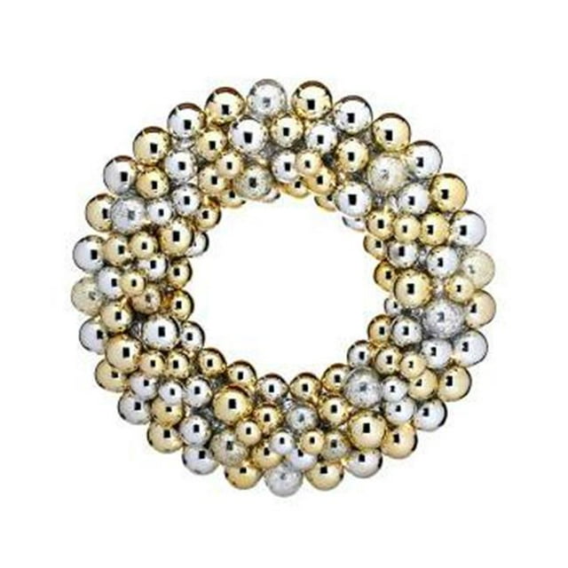 Regency International MTX59543-GDSL 24 in. LED Battery Operated Shiny & Mercury Ball Wreath - Gold Silver