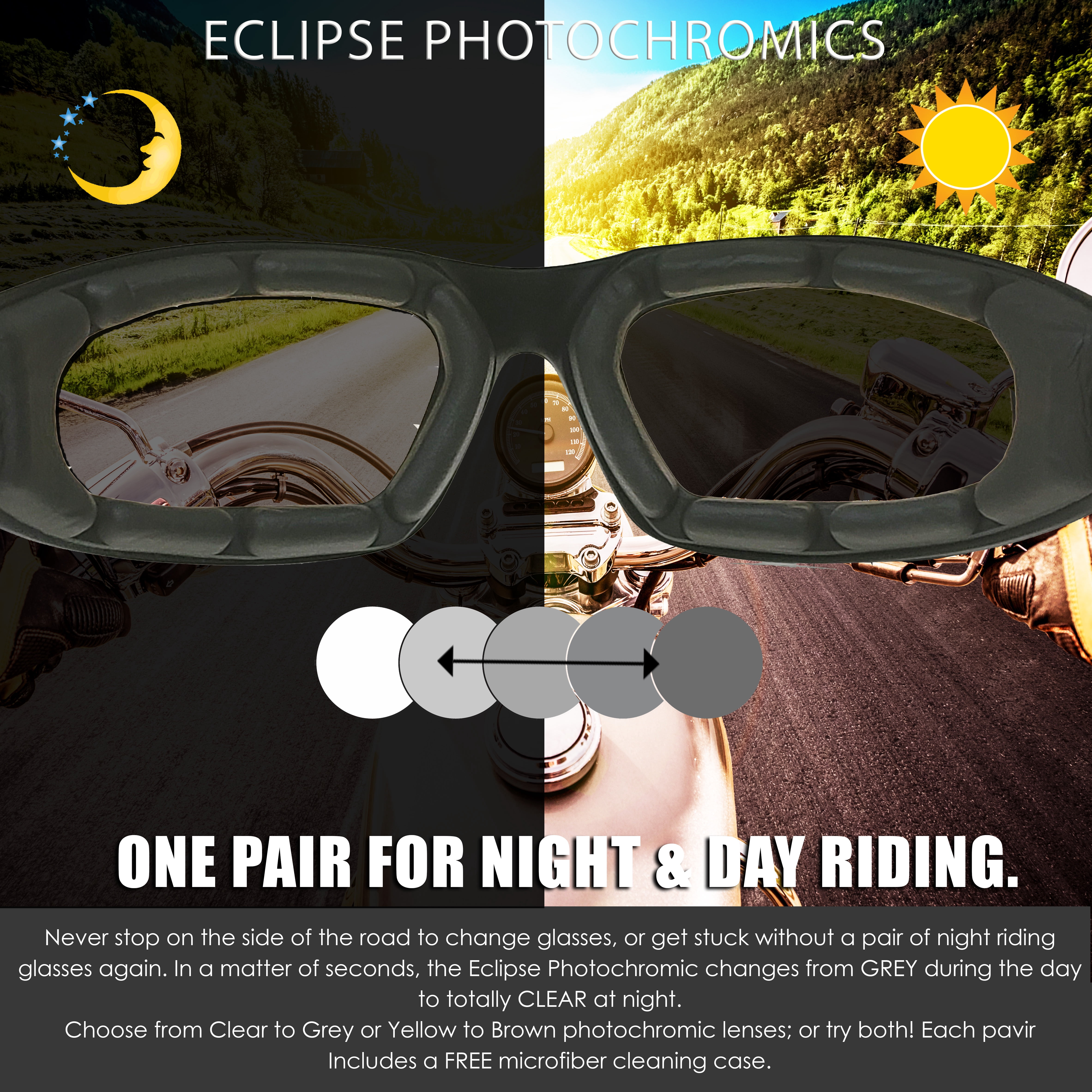 Bikershades Motorcycle Transitional Glasses Men Women Photochromic Day Night Riding
