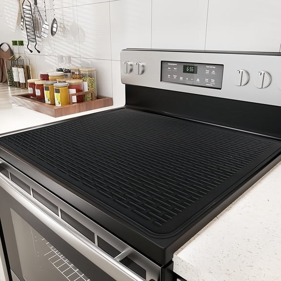 Saisi Silicone Stove Top Cover for Electric Stove, 28 x 20 Inch Black Stove Mat for Glass Top Stove, Cooktop Protector, Non-Slip Dish Drying Mats for Kitchen, Range Covers