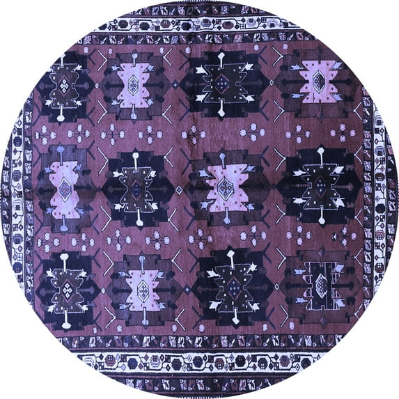 Ahgly Company Machine Washable Indoor Round Persian Blue Traditional Area Rugs, 6' Round