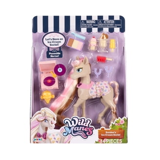 Wild Manes Cavallo con carretto Cocoa's Bakery Café articolato con Criniera Pettinabile e Accessori Inclusi - Carretto del Bar con Ruote, Pasticcini e Bevande - Perfetto per Bambini dai 3 Anni in