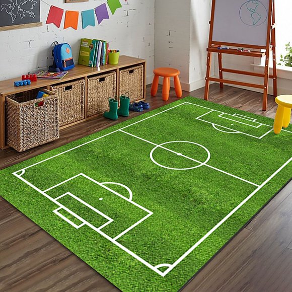 Tapis de Terrain de Football Tapis de Sport Thème Rugby Tapis Salle de Jeux pour Enfants Chambre Salon pour Amateurs et Passionnés de Football