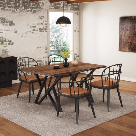 Miekor Furniture Indoor Upholstered Dining Set With Metal Legs (Set of 4),Brown 79495