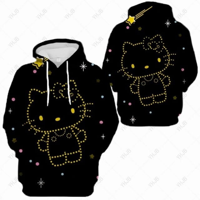 Nouveau Chandail à Capuchon pour Femmes Hello Kitty Mignon avec Chaton Imprimé, Veste Harajuku, Mode Printemps et Automne
