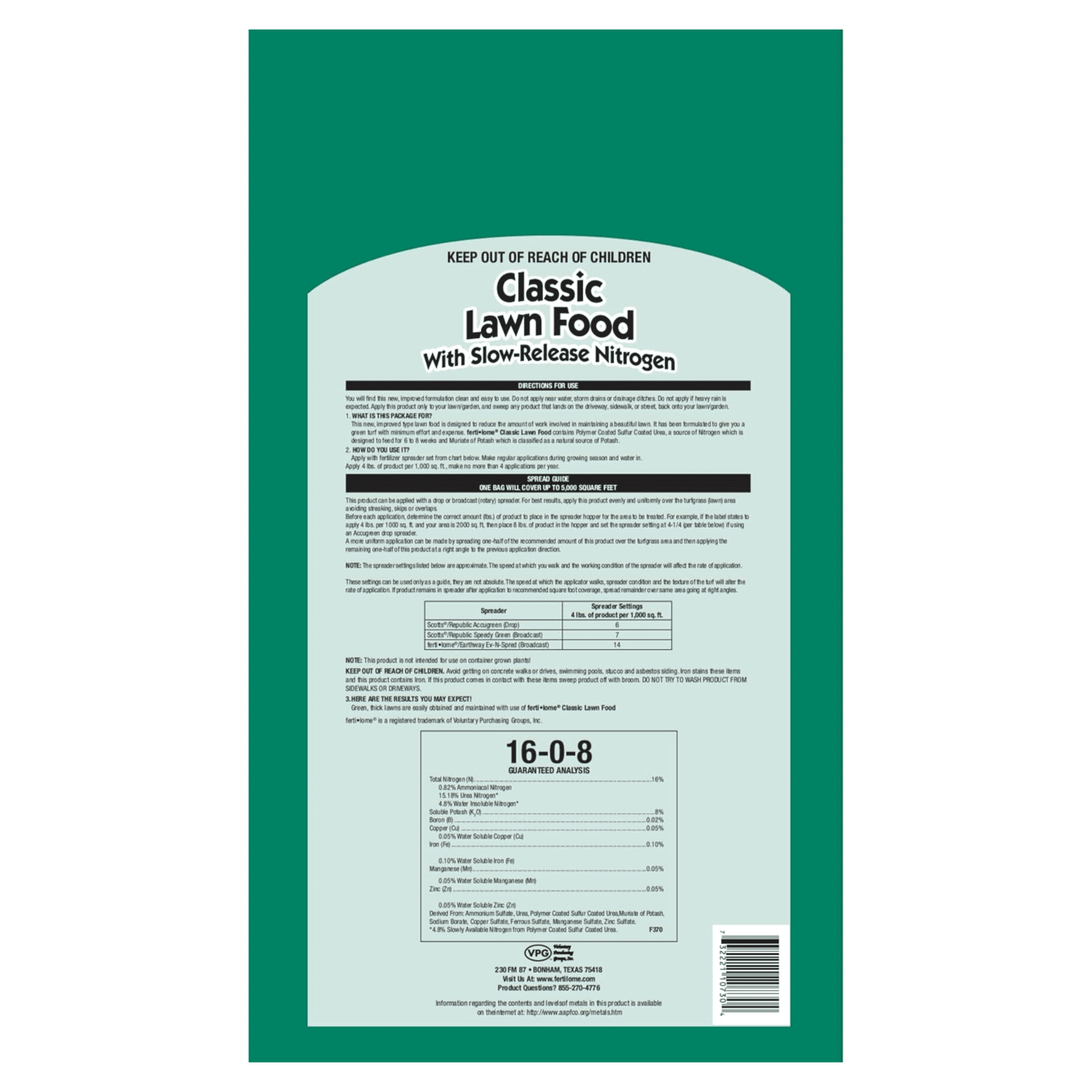 Fertilome Classic Lawn Food With Slow-Release Nitrogen, 16lbs