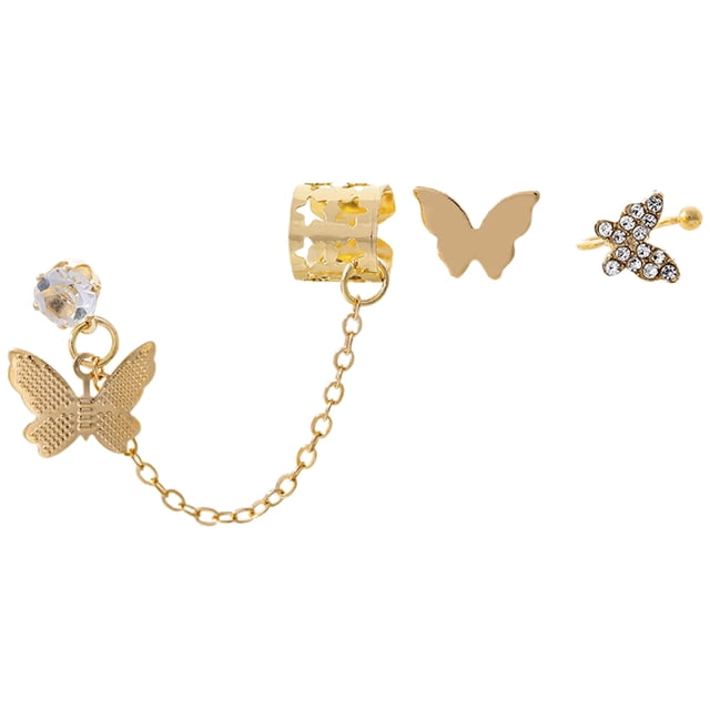 3 pendientes de mariposa con cadena y puño de mariposa, pequeños pendientes de botón para mujer.