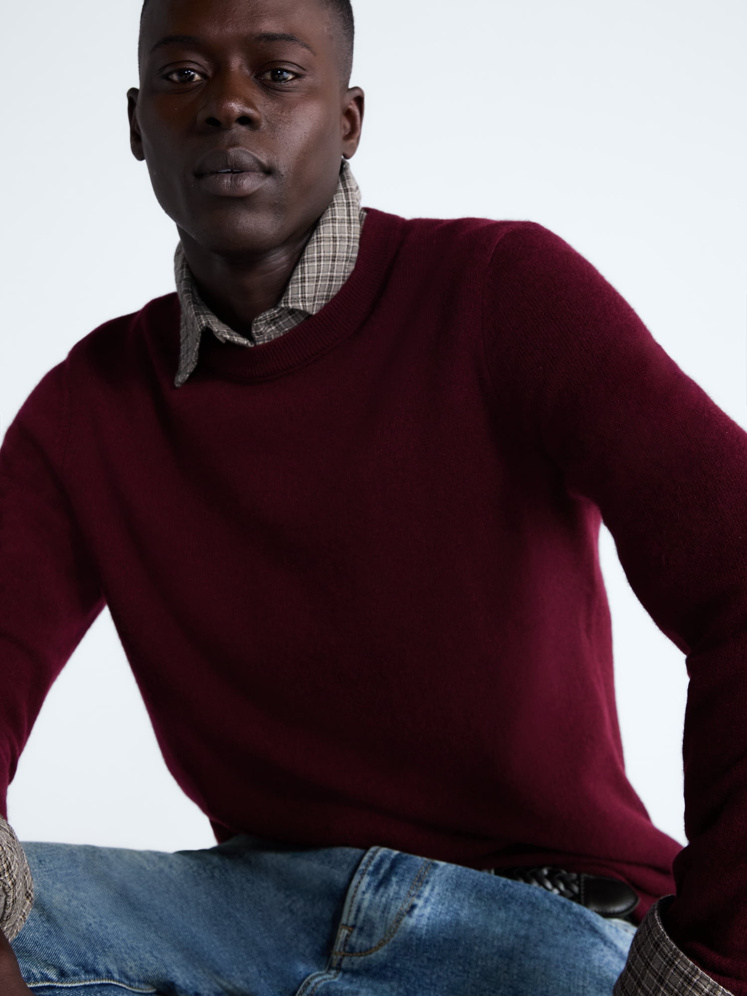 Free Assembly Men’s Cashmere Crewneck Sweater with Long Sleeves, Midweight, Sizes XS-2XL