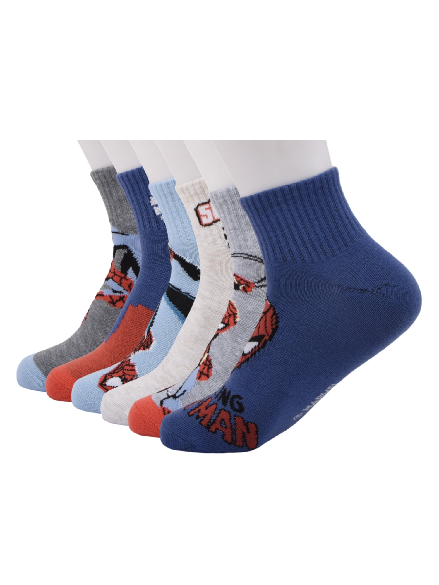 Spiderman Ankle Socks, 6-Pack, Boys Sizes M Boys