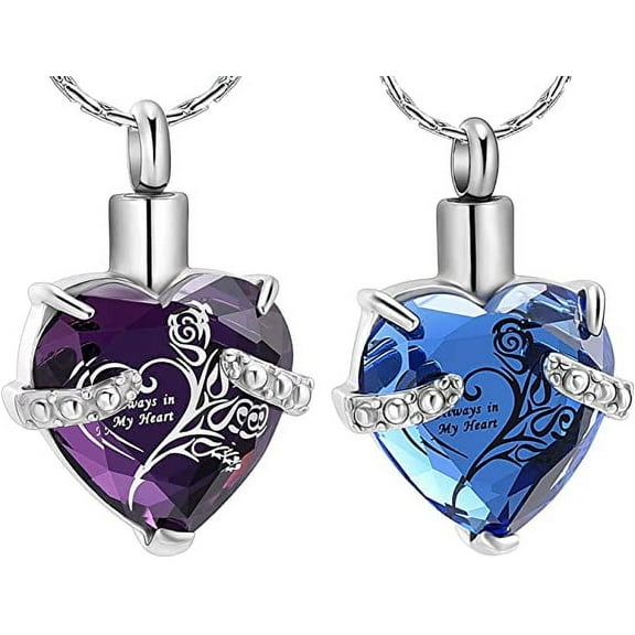 Crystal Heart Shape Cremation Jewelry Memorial Urn Necklace for Ashes, Stainless Steel Ash Holder Pendant Keepsake with Gift Box Charms Accessories for Women