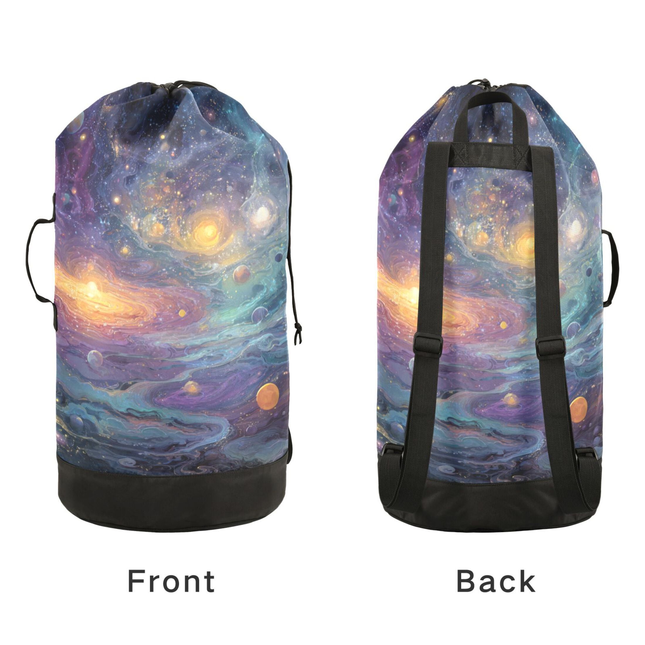 14.5x29.3in Laundry Backpack Bag with Drawstring & Adjustable Straps Heavy-Duty Wash Bag for Travel Storage Camping Vibrant and Colorful Universe