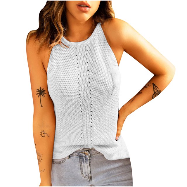 Mujeres Casual Sólido Sin mangas Halter Neck Tank Pullover Blusa Chaleco Tops Fridja gh314
