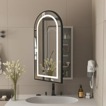 Etemnozon Arched Medicine Cabinet with Light,Recessed Lighted Led Medicine Cabinet Mirror with Storage for Bathroom,Stainless Steel Metal Framed Rectangular Bathroom Cabinet with Mirror 20x36'',Black