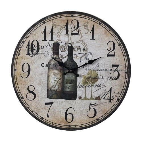 Fleur De Lis Living 13 Round Wood French Wine Bottles Wall Clock