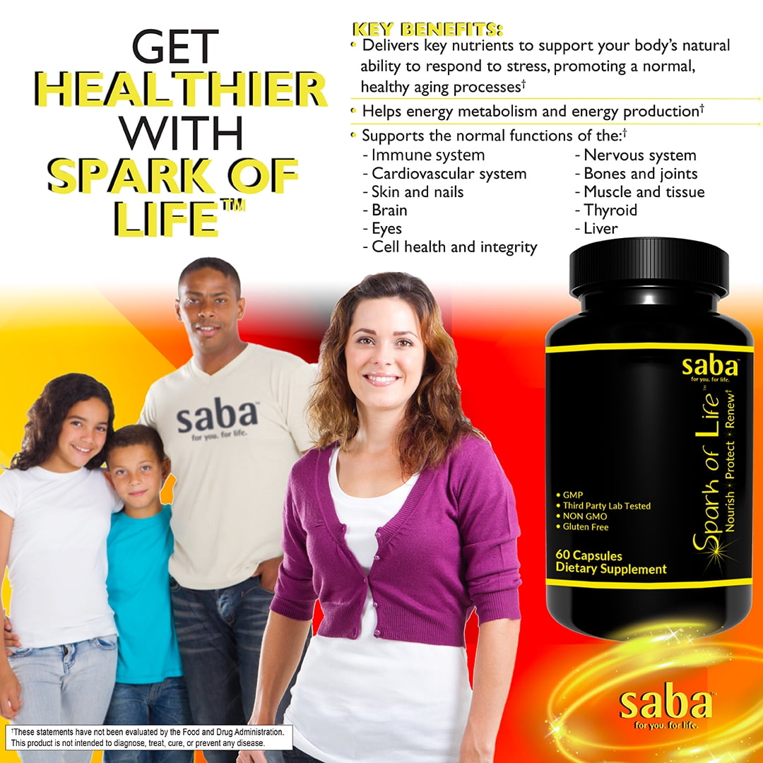Saba Spark of Life™ - nourish, protect, and renew cellular health - Daily Multivitamins For Men & Women - 60 Veggie Caps