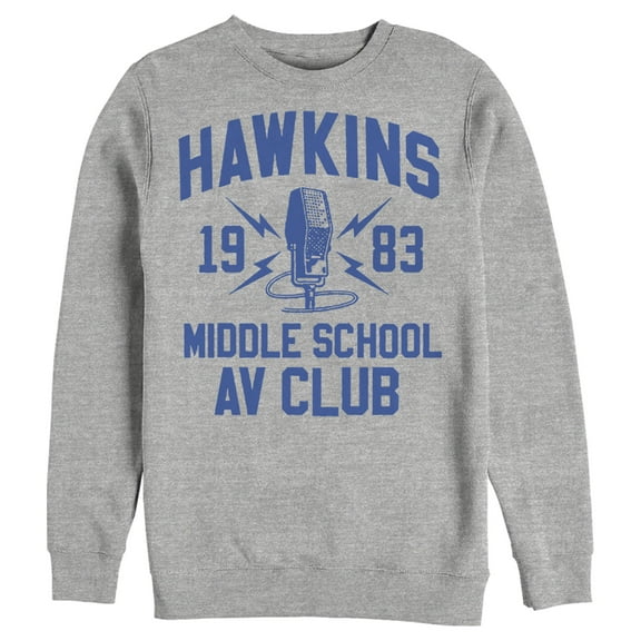 Netflix Men's Stranger Things Hawkins AV Club 1983 Sweatshirt Athletic Heather Small