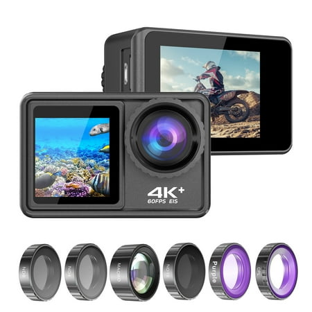 Image of Meterk 4K 24MP Dual Screen Sport Camera DV Camcorder 2.0 Inch Screen 170° Wide Angle EIS 40m Waterproof WiFi with Macro CPL ND4 8 16 Purple Lens for Sports