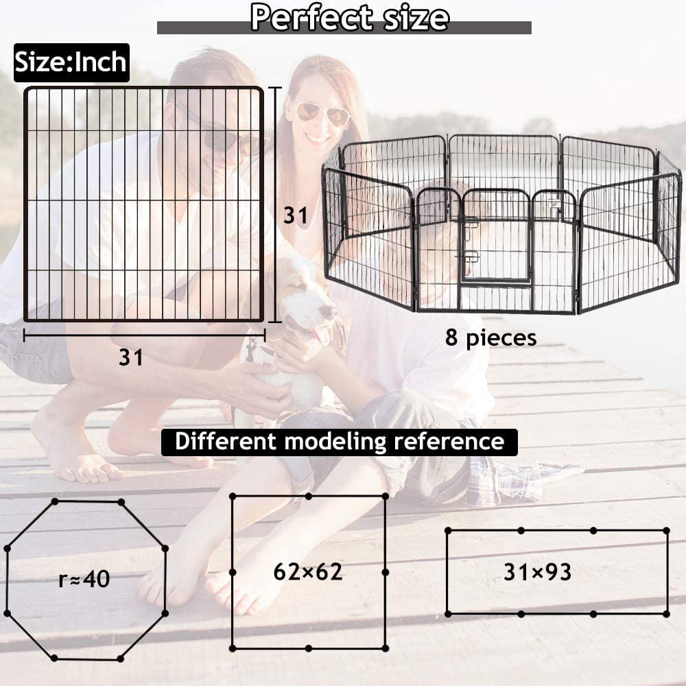 Heavy Duty Portable Dog Playpen 8 Panels Medium Pet Playpen Fold Dog Fence Indoor Outdoor Metal Exercise Pen with Safety Door for Medium Dogs, Rabbit, 32 inch