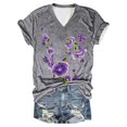 thumbnail image 2 of Fiudx Camisas de Mujer Top de Manga Corta con Cuello En V y Estampado Del Día de La Independencia para Mujer, 2 of 3
