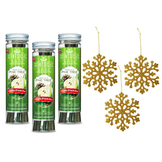 Scentsicles Bundle (3 Bottles, Pear in a Pine Tree) Scented Ornaments with  3 Bonus Glitter Snowflake Ornaments - Walmart.com