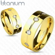 6mm Gold IP with Clear CZ Titanium Ring Wedding Band Women's Ring (SIZE: 5)