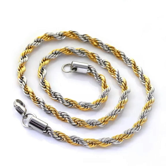 HOOUN Cool Gold Silver Stainless Steel Rope Chain Necklace Men's Jewelry 6mm 24 inch