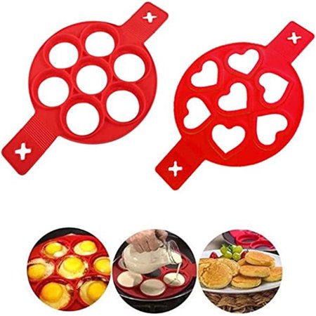 

Tutuviw Pancake mold maker Pancakes maker 2 packs 14 Cavity Nonstick Silicone Baking Round Mold Silicone Egg Rings Muffin heart Pancake maker mold