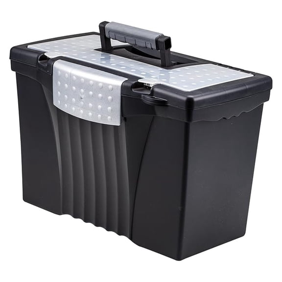Portable Letter/Legal Filebox with Organizer Lid, Letter/Legal Files, 14.5" X 10.5" X 12", Black