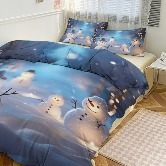 Merry Christmas Snowman Christmas Tree 3D Duvet Cover Set Quilt Cover Theme of for Bedroom Decoration