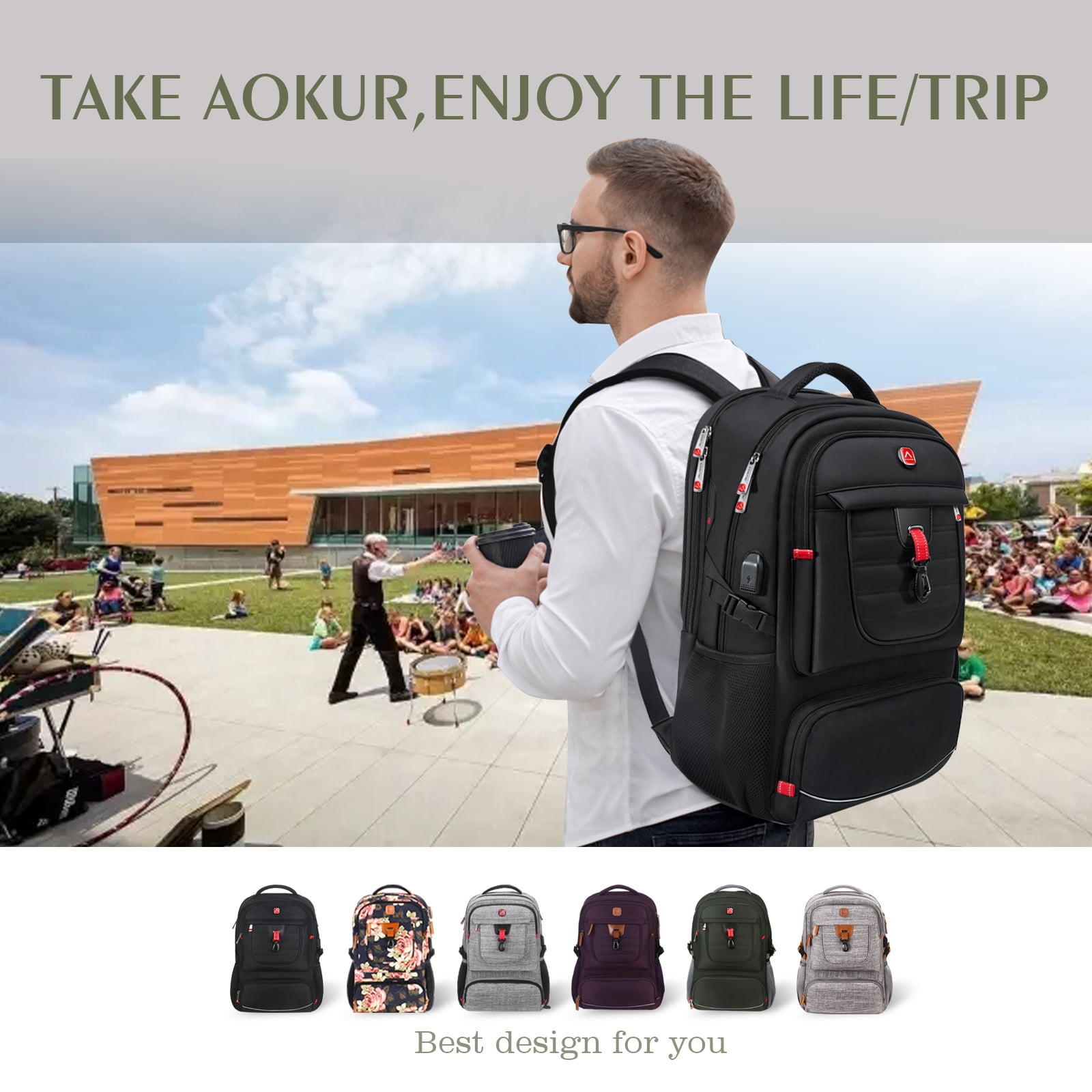Aokur Extra Large 55L Travel Backpack Men Women 17 Inch Laptop Bag, TSA  Friendly Business School Computer Backpack College Bookbag with USB  Charging Port (17.3 Inch) 