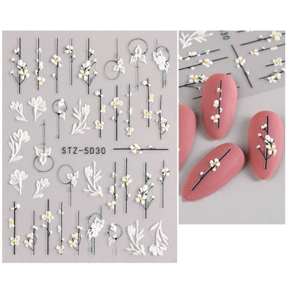 6pcs Nail Accessories 5D Camellia Stickers for Acrylic Nail Design Decoration for Manicure and