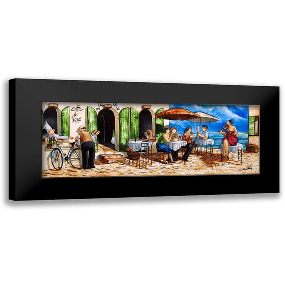 West, Ronald 14x8 Black Modern Framed Museum Art Print Titled - Monday Morning at Cafe da Vinci