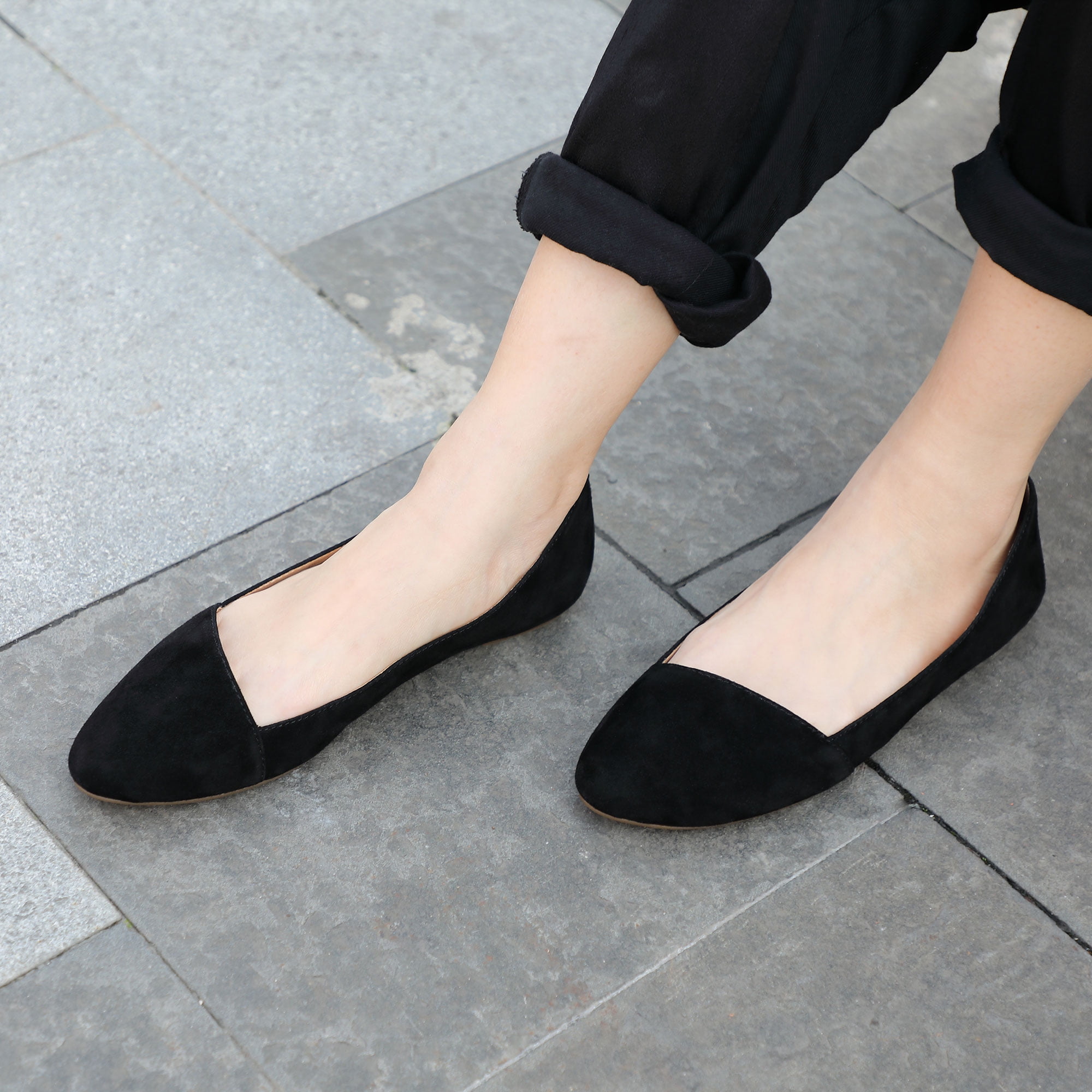 Kepooman Women's Wide Width Slip On Ballet Flats - Comfortable Pointed Loafer Suede Flat Shoes Simple Suede, Black Kepooman Women's Wide Width Slip On Ballet Flats - Comfortable Pointed Loafer Suede Flat Shoes Simple Suede, Black