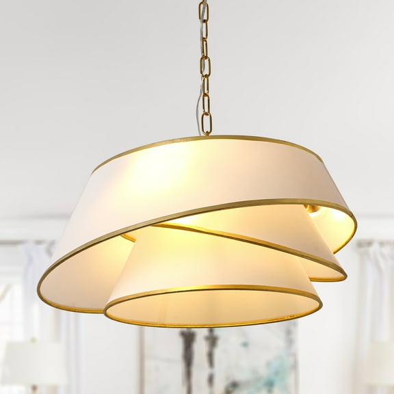 Chords Attic 24 Inch Gold Modern Chandelier, 4-Light Pendant Lighting with Fabric Drum Shades, Adjustable Hanging Height, for Kitchen Island, Dining Room, Bedroom