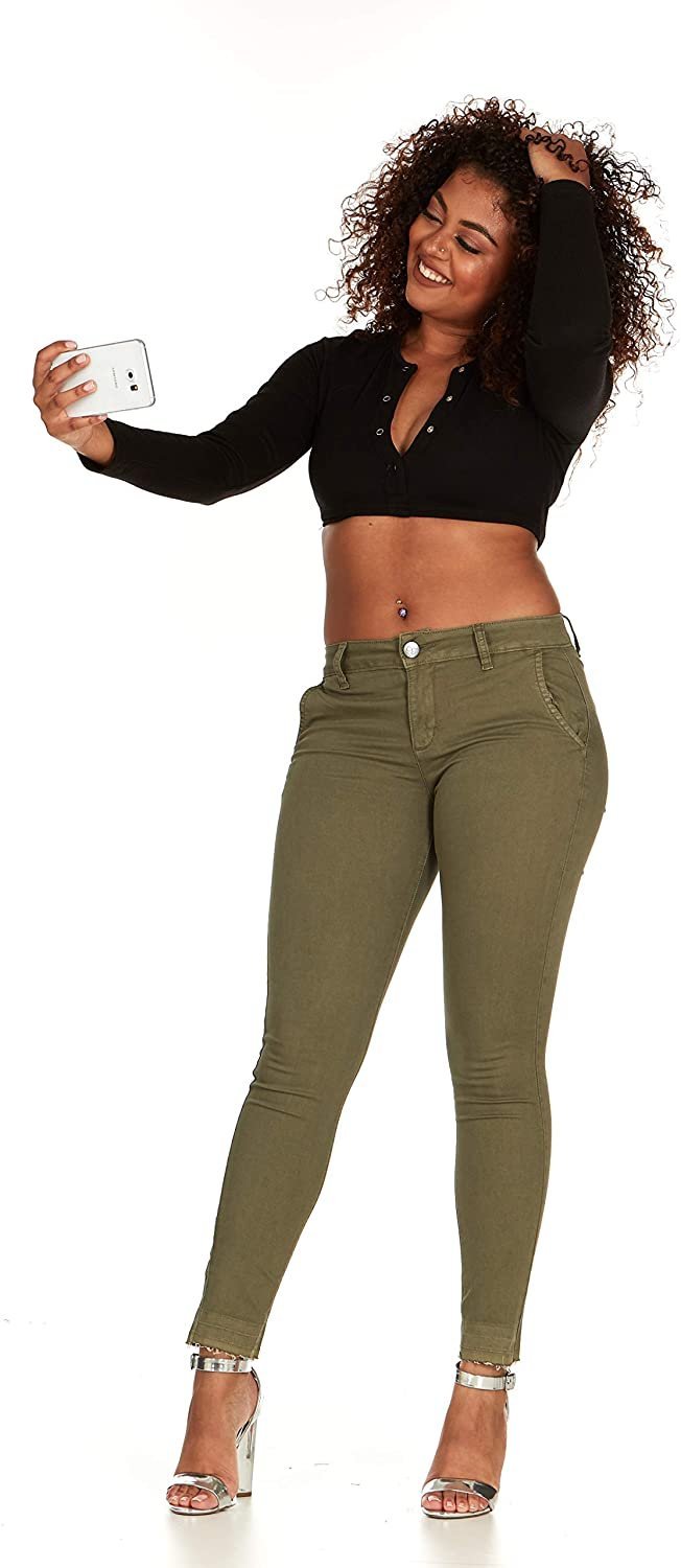 Cute Teen Girl Teen Girlss Skinny Jeans Trouser Pant Style Side Slant Pockets Juniors Size 7/8 Light Olive Green - image 3 of 6