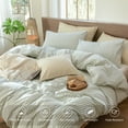 thumbnail image 2 of MooMee Striped Duvet Cover Set Twin 100% Washed Cotton Linen Like Textured Breathable 2-Piece (Sage Green& White Classic Stripes, 68"x90"), 2 of 7