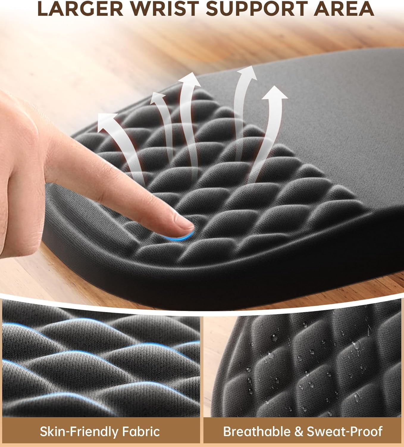 Ergonomic Mouse Pad with Wrist Rest 2 in 1 Mousepad with Wrist Support, Memory Foam Desk Mouse Mat with Massage Nubs & Gel PU Non-Slip Base, Suitable for Office & Gaming, Black