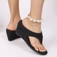 thumbnail image 4 of Women's Low Wedge Sandals Trendy Dressy Square Open Toe Summer Beach Flip Flops Thong Heeled Sandals Black Size 7, 4 of 6