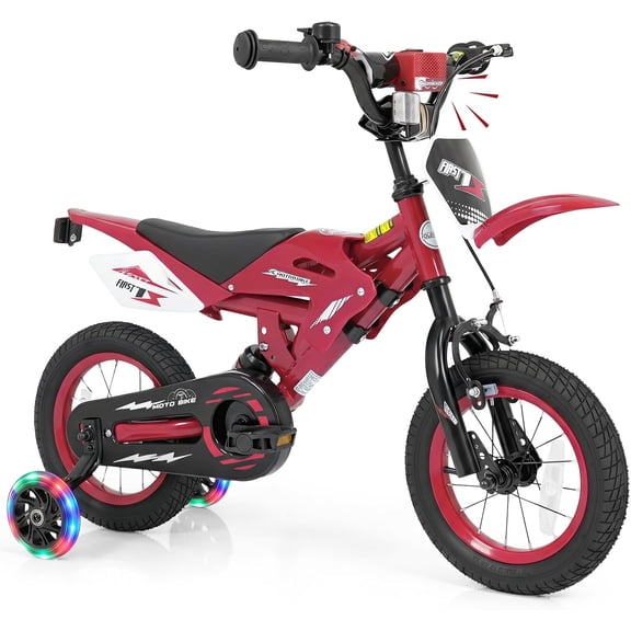 OLAKIDS Kids BMX Bike, 12 16 Inch Motorcycle Style Toddler Bicycle with Light up Training Wheels Rear Suspension Sound Box Adjustable Handlebar for Boys Girls