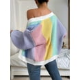 thumbnail image 6 of Women'S Color Block Open Front Long Sleeve Ribbed Knit Cropped Cardigan Sweaters Pink Blue L, 6 of 7