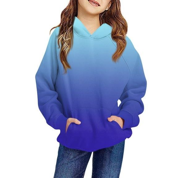 TQWQT Girls Oversized Hoodie Size 10-12 Sweatshirts Long Sleeve Gradient Blue Hoodie Cute Hooded Pullover Hoodies Trendy Tween Girl Clothing 9-10 Years