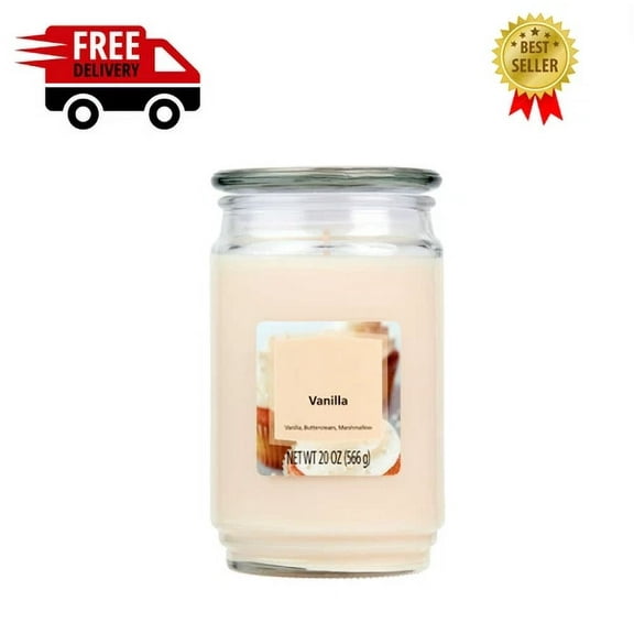 Vanilla Scented Single-Wick Large Glass Jar Candle, 20 Oz